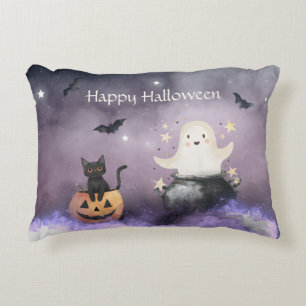 かわいい猫と幽霊ハロウィン アクセントクッション