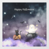 かわいい猫と幽霊ハロウィン ウィンドウサイン (シート)