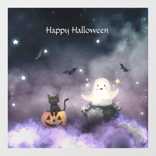 かわいい猫と幽霊ハロウィン ウィンドウサイン (シート)