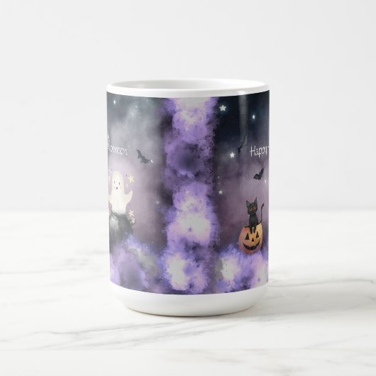 かわいい猫と幽霊ハロウィン コーヒーマグカップ (中央)