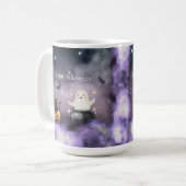 かわいい猫と幽霊ハロウィン コーヒーマグカップ (正面左)