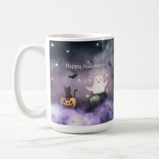 かわいい猫と幽霊ハロウィン コーヒーマグカップ (左)