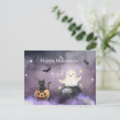 かわいい猫と幽霊ハロウィン ポストカード (スタンド正面)