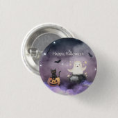 かわいい猫と幽霊ハロウィン 缶バッジ (正面&裏面)