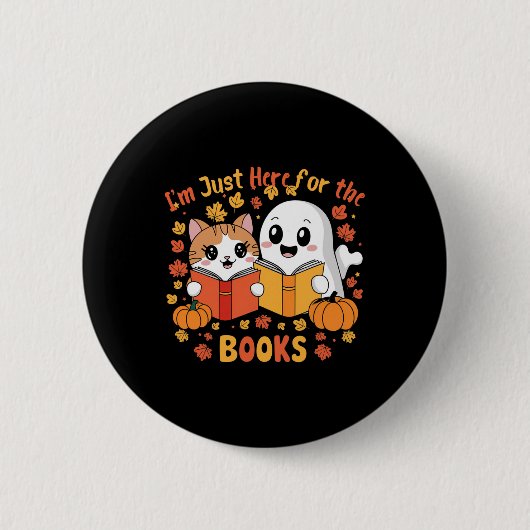かわいい猫と幽霊読のハロウィンの本のシーン 缶バッジ (正面)