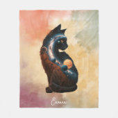 かわいい猫と惑星、おもしろい動物、水彩、カスタム フリースブランケット (正面)