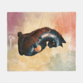 かわいい猫と惑星、おもしろい動物、水彩、カスタム フリースブランケット (正面(横))