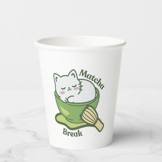 かわいい猫と抹茶ドリンク 紙コップ (正面)