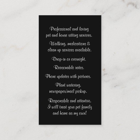 かわいい猫と月の家とペットが座る 名刺 (裏面)