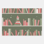かわいい猫と本のクリスマス ラッピングペーパーシート (正面3)