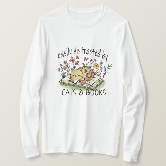 かわいい猫と本シャツフローラ猫と本シャツ Tシャツ (デザイン正面)