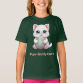 かわいい猫と毛糸の「Purr‑fectly Cute」 Tシャツ (正面)