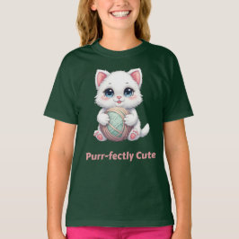 かわいい猫と毛糸の「Purr‑fectly Cute」 Tシャツ