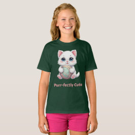 かわいい猫と毛糸の「Purr‑fectly Cute」 Tシャツ