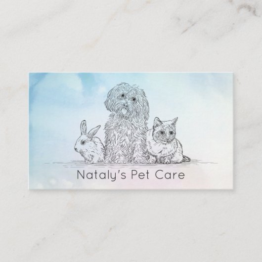 かわいい猫と犬とウサギのイラストレーション 名刺 (正面)