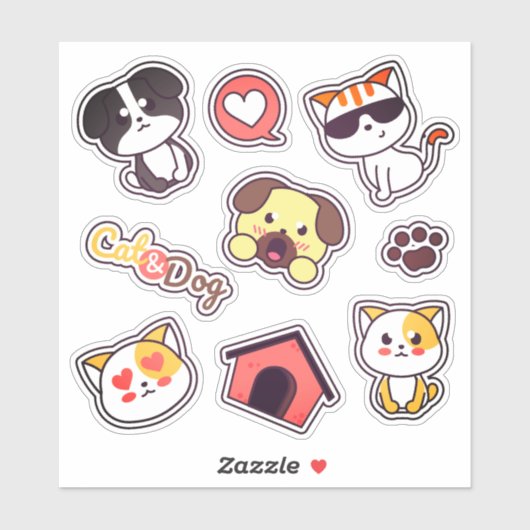 かわいい猫と犬のおもしろい品種ステッカーパック シール (シート)
