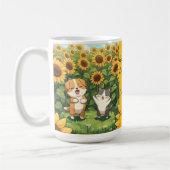 かわいい猫と犬のひまわり畑マグカップ コーヒーマグカップ (左)