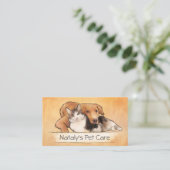 かわいい猫と犬のイラストレーション 名刺 (スタンド正面)