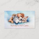 かわいい猫と犬のイラストレーション 名刺 (正面)