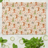 かわいい猫と犬のクリスマスライト キッチンタオル (折り畳み)