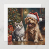 かわいい猫と犬のクリスマス シーズンカード (正面/裏面)
