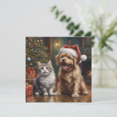 かわいい猫と犬のクリスマス シーズンカード (スタンド正面)