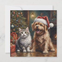 かわいい猫と犬のクリスマス シーズンカード