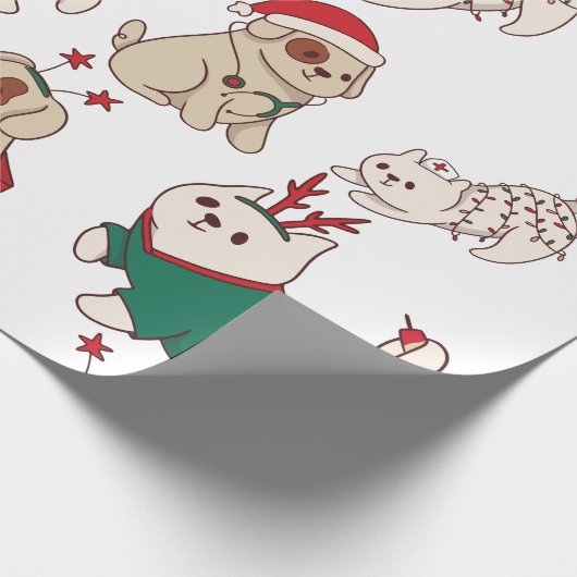 かわいい猫と犬のクリスマス ラッピングペーパー (角)