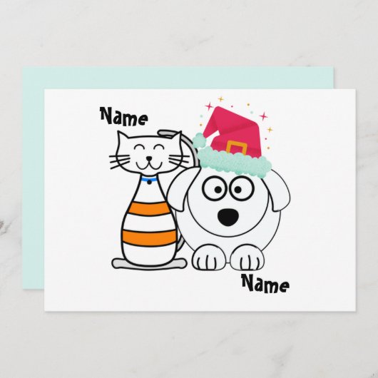 かわいい猫と犬のベストフレンドをパーソナライズ シーズンカード (正面/裏面)