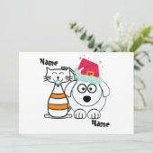 かわいい猫と犬のベストフレンドをパーソナライズ シーズンカード (スタンド正面)