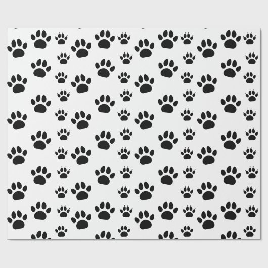 かわいい猫と犬のペット足跡 黒 白 ラッピングペーパー (フラット)