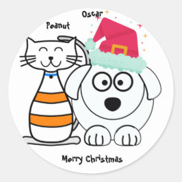 かわいい猫と犬のメリークリスマス ラウンドシール