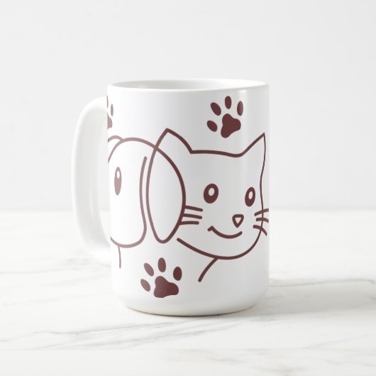 かわいい猫と犬のライン コーヒーマグカップ (正面左)