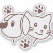 かわいい猫と犬のライン シール (正面)