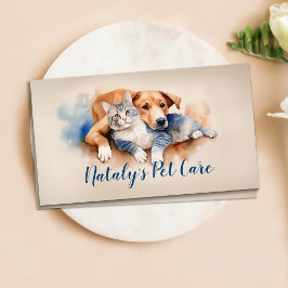かわいい猫と犬の水彩イラスト 名刺