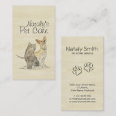かわいい猫と犬の水彩画イラストレーション 名刺 (正面/裏面)