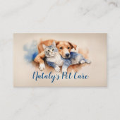 かわいい猫と犬の水彩画イラストレーション 名刺 (正面)