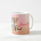 かわいい猫と犬の水色 コーヒーマグカップ (正面右)