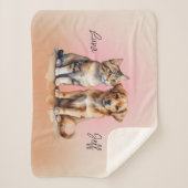 かわいい猫と犬の水色 シェルパブランケット (正面)