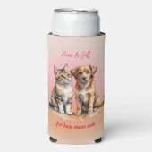 かわいい猫と犬の水色 スリム缶クーラー (Seltzer正面)