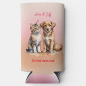 かわいい猫と犬の水色 スリム缶クーラー (正面)