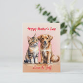 かわいい猫と犬の水色 ポストカード (スタンド正面)