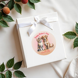 かわいい猫と犬の水色 ラウンドシール