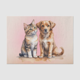 かわいい猫と犬の水色 薄葉紙