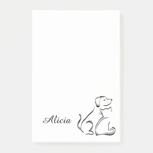 かわいい猫と犬の線画 ポストイット (正面)