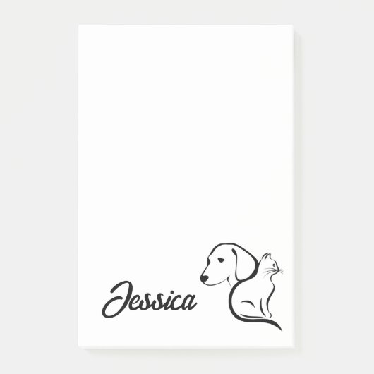 かわいい猫と犬の線画 ポストイット (正面)
