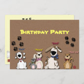 かわいい猫と犬の誕生日パーティーへの招待 招待状 (正面/裏面)