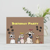かわいい猫と犬の誕生日パーティー招待状 招待状 (スタンド正面)