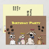 かわいい猫と犬の誕生日パーティー招待状 招待状 (正面/裏面)