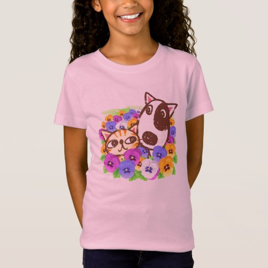 かわいい猫と犬のTシャツ Tシャツ (正面)